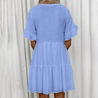 Žene Ležerne ljetne kratke rukave Tshirt haljine trendi V izrez Ruched Baggy Hem plaža sarafan labava