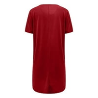 Ženski vrhovi modni ženski labavi kratki rukavi povremeni džepovi jednobojni okrugli vrat majice vrhovi crveni XL