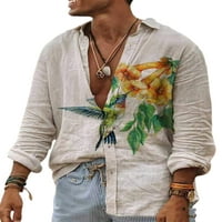 Haite Muške vrhove leptir Print Tunic Majica rever izrez Majice Muška bluza s dugim rukavima Style O l