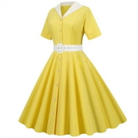 Haljina za žene, ženske jednobojne Retro kratke rukave sa V-izrezom Casual Party Hem haljina žuta XL