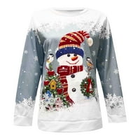 Prodaja majice za žene Casual Dugi rukav Božić grafički Print Crewneck pulover Tops Womens Raglan Duks