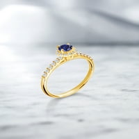 Gem Stone King 0. CT okrugli plavi kreirani safir 10k žuti zlatni laboratorijski dijamantski prsten