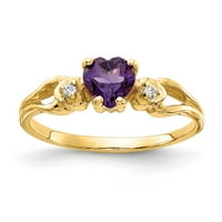 Primalni zlatni karatski žuto zlato srce ametist i dijamantski prsten