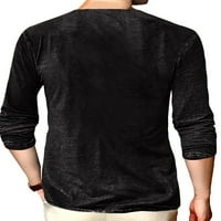 Seksi ples muške majice Henley vrat bluza Dugi rukav T-shirt modni vrhovi odmor pulover Crna s