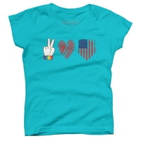 Patriotski poklon 4. jula, mir ljubav Amerika Djevojke Crn grafički tee - Dizajn ljudi XS
