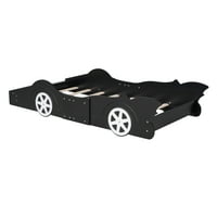 Aukfa trkački auto krevet dvostruke veličine, drveni krevet za malu djecu sa točkovima, Crni
