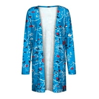 Jsaierl ženske lagane kardigan s dugim rukavima otvoreni prednji kardigan sa džepovima Print Slatki vrhunski udobni duster kimono kardiganci