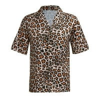 Kratki rukav za muškarce muške vrećaste plaže Leopard Print kratki rukav dugme Retro majice vrhovi bluza Brown L