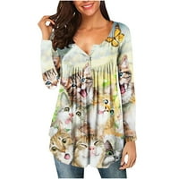 Ženska Moda štampana labava majica dugi rukavi okrugli vrat Casual vrhovi Plus bluze veličine Dressy Dressy za jesen