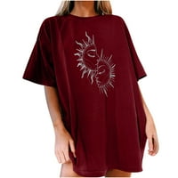 Dqueduo ženski vrhovi Vintage Sun and Moon tiskani uzorak casual kratkih rukava bluza, plus veličine za