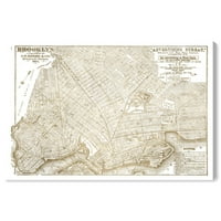 Wynwood Studio mape i zastave Wall Art Canvas Prints 'Brooklyn Map White and Gold' mape američkih gradova