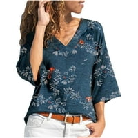 Grafičke majice za žene Vintage Labavi seksi cvjetni rukav s majicom V-izrez V-izrez TOPS Bluze ženske