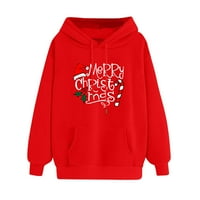 Božić košulje za žene jesen modni Dugi rukav pulover Buffalo Plaid Xmas Print Tops modni Duks Božić cvjetni Print džepna dukserica s kapuljačom crvena s