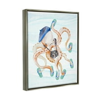 Stupell Odmor Turistička Hobotnica Smiješna Pejzažna Slika Siva Plutač Uokvirena Umjetnost Print Zidna Umjetnost