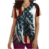 Oalirro džepne majice za žene Dan nezavisnosti cvjetne bluze za žene Dressy Casual Navy V izrez kratki