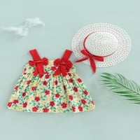 Mialeoley Baby Girls Suspenderu haljina sa ljetnim šeširom, bowknot na ramenu za crtanje tiskane jedna haljina i slame