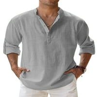 NOILLA muškarci vrhovi gumb dolje bluza Henley izrez majice mens redovno fit tuc majica dugih rukava sive