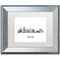 Zaštitni znak likovne umjetnosti 'Salem Oregon Skyline WB-BW' platno Art Marlene Watson, bijeli mat, srebrni