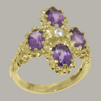 Britanci napravio 14k žuto zlatni prirodni dijamant i ametist Womens Obećani prsten - Opcije veličine