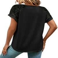 Glonme ženska majica V izrez ljetni vrhovi kratki rukav majica radni labavi pulover udobno dugme Tee Crni