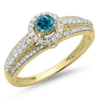 Dazzlingrock Kolekcija 0. Karat 14k bijeli i plavi dijamant vjenčani oreol zaručnički prsten CT, žuto zlato, veličina 7.5