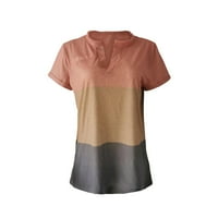Ženski ljetni vrhovi ženski Casual kratki rukav V vrat majice slatka boja blok tunika Osnovni Spring Pink XL
